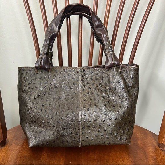 Cecconi Piero Ostritch Leather Made in Italy Olive and Brown Shoulder Bag VTG - Picture 1 of 14